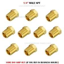 10PC 1/4" male NPT Cored Hex Head Plug Brass Pipe Fitting NPT fuel water air 1/4