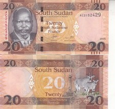 SOUTH SUDAN 20 POUND 2015 P-14 UNC