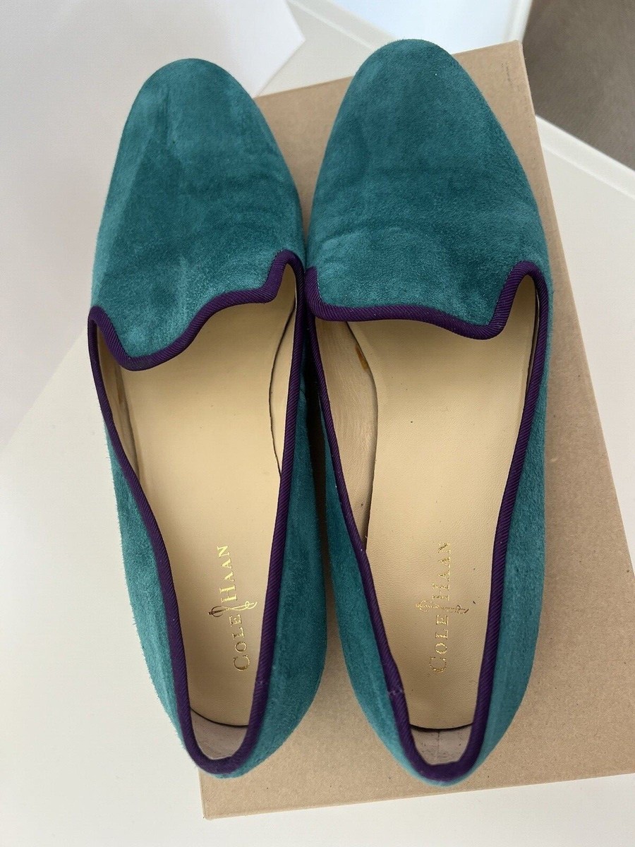 Cole Haan Teal Green Suede Slip On Loafer Flats With Purple  display picture 2