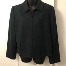 Amanda Smith Pure Wool Houndstooth Jacket Size 12 Zip Boxy Pure New Wool