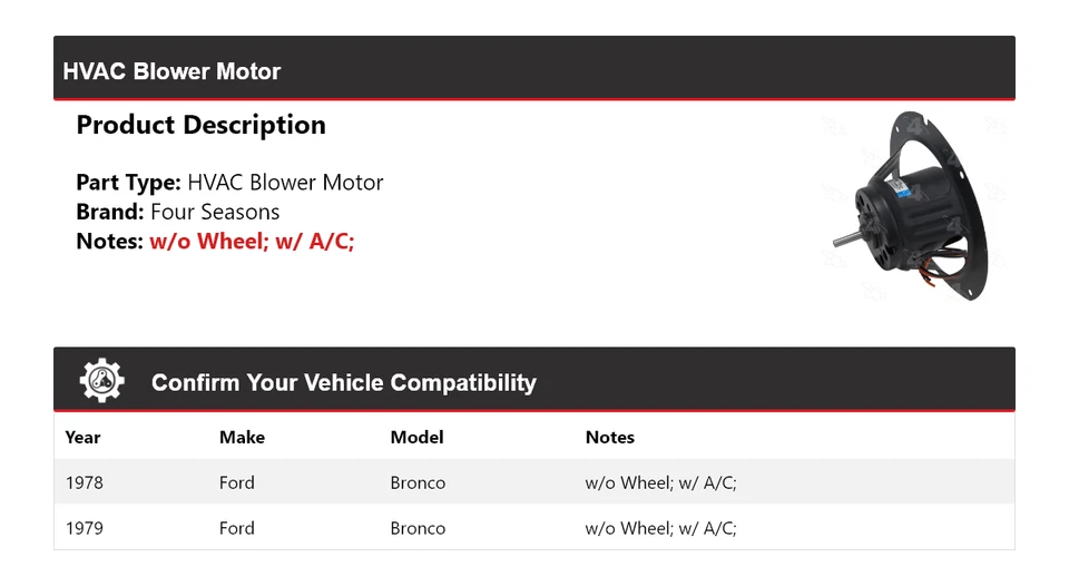 For 1978-1979 Ford Bronco HVAC Blower Motor 4 Seasons - Image 2 of 4