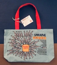 Trader Joe's Reusable Canvas  Sardines  Print Grocery Shopping Eco Bag ⚡ LIMITED