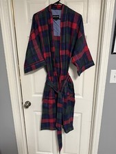 VINTAGE MENS PIERRE CARDIN FLANNEL PLAID ROBE ONE SIZE ROBE