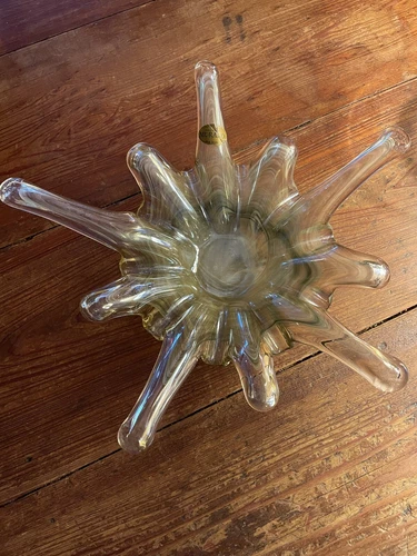 Vintage Authentic Murano Italy Glass 11.25” Starburst Swirl Dish Bowl