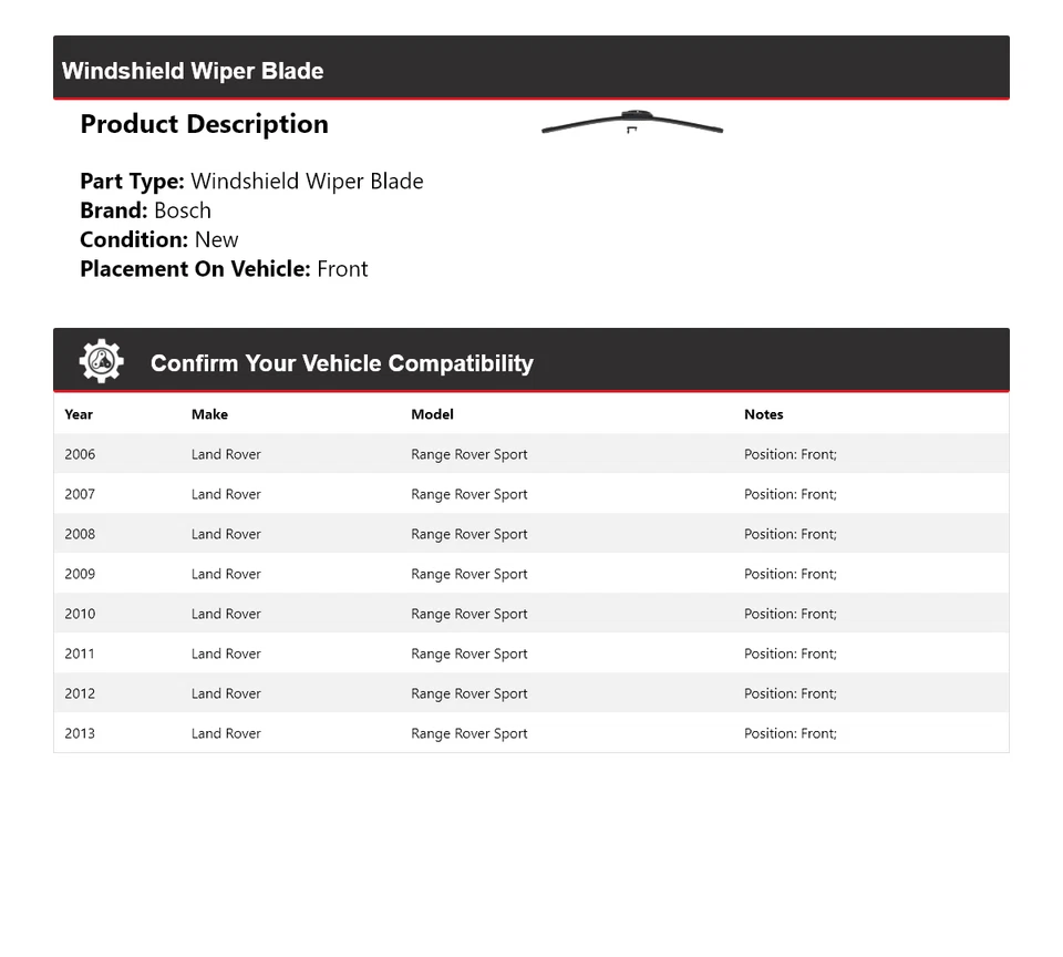 Escobilla limpiaparabrisas delantera Evolution 2006-2013 Land Rover Range Rover Sport Bosch Foto 2 de 4