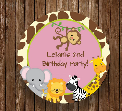 12 Jungle Zoo Safari Personalized Birthday Party Stickers Favors Labels 2.5"