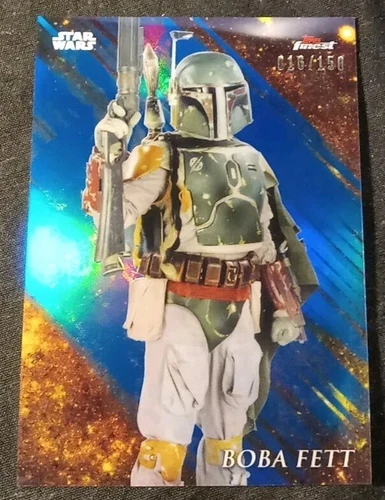 2018 TOPPS FINEST STAR WARS BOBA FETT #14 BLUE REFRACTOR #016/150