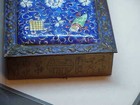 ANTIQUE CHINESE CLOISONNE Champleve ENAMEL Top BRASS HUMIDOR CIGARETTE BOX wood  — photo 4