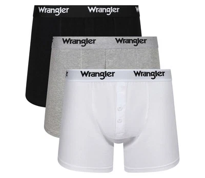 Paquete de 3 boxers elásticos de algodón con mosca con botones Wrangler - negros/grises/blancos
