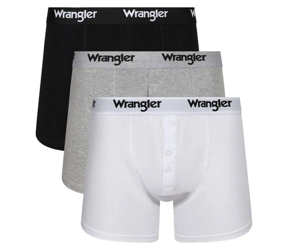 Wrangler Confezione 3 Boxer Bottoni Fly Cotone Elasticizzato - Nero/Grigio/Bianco