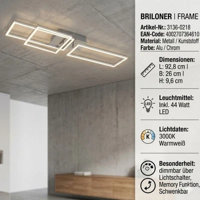 Briloner Frame LED-Deckenlampe: Flexibel dimmbar Aluminium/Chrom  92,8x26cm - Bild 1 von 4