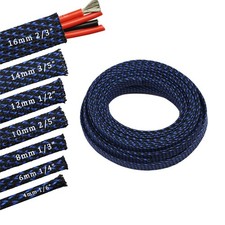 30ft PET Expandable Sleeving Wire Cable Sleeve 2/5, BlueBlack