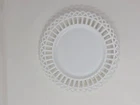 White Milk Glass Round Plate Open Lace Pierced Lattice Rim Glossy Pressed