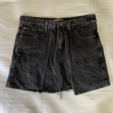 We The Free Denim Mini Skirt Womens 29 Black Distressed Raw Hem Side Slit Y2K