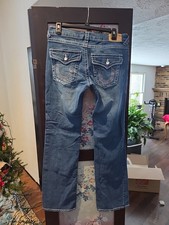 New Ladies 31x32 True Religion Bootcut Flap Rhinestone Pocket Blue Denim Jeans