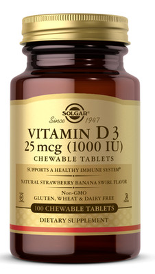 Vitamin D3 1000 IU 100 Kautabletten mit natürlichem Erdbeer- und Bananen-Swirl-G