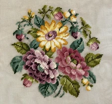 Bucilla Decorator Needlepoint Canvas Preworked Floral 27x27 Design 10x10 Vintage