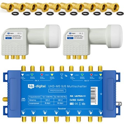 Digital SAT UHDMS Multischalter Multiswitch 9/8 2 Sat+ Quattro LNB FULL HD 3D 4K