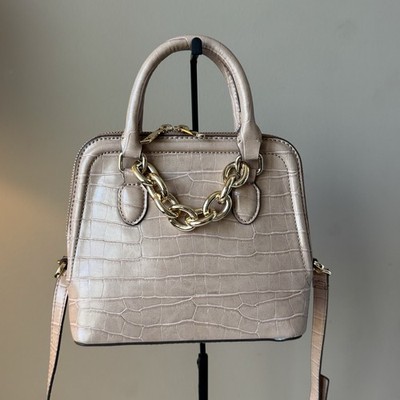 Zara Chain Mini City Bag Croc-Embossed PUC Handbag with Chain Accent