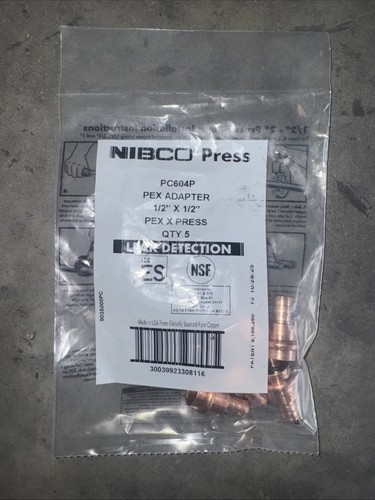 Nibco 1/2" PEX x 1/2" Press Copper Fittings Qty 5 PC604P
