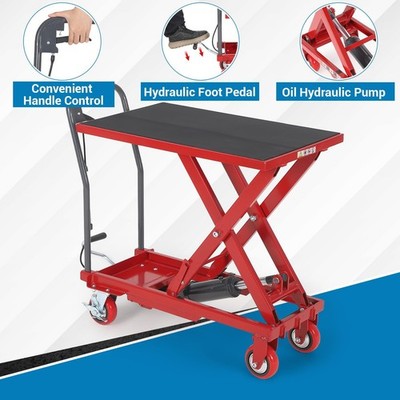 Single Scissor Hydraulic Lift Table Cart 330LBS 28.5'' Height Red Mobile Platform