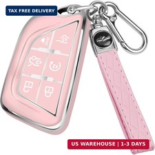 for Cadillac Key Fob Cover,6 Buttons TPU Key Cover with Silver Edge  Compatible