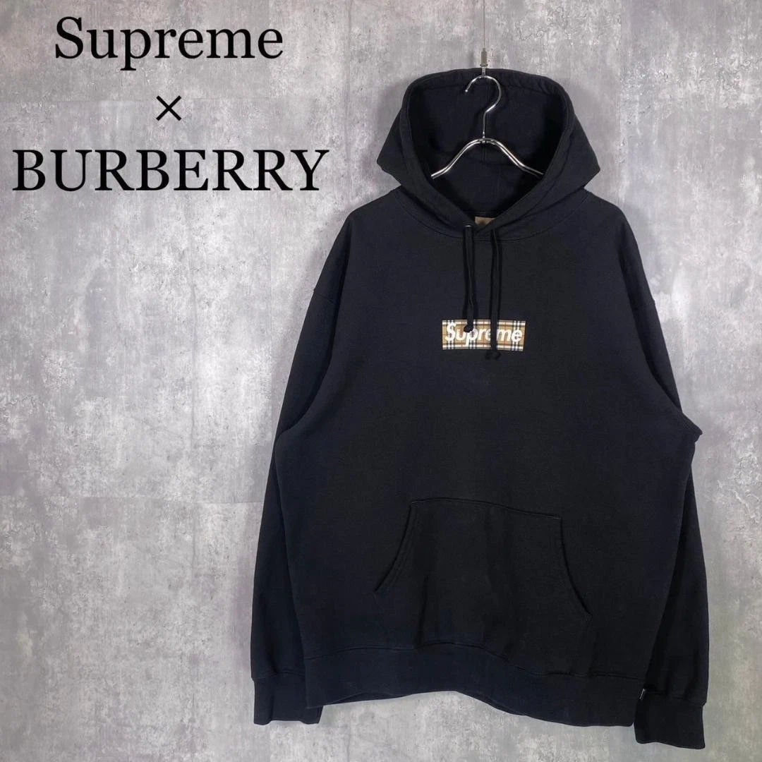 Sweat à capuche homme Supreme XL Burberry Box logo iconique streetwear rare occasion limitée