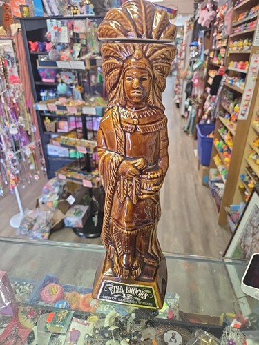 Ezra Brooks Cigar Store Indian Chief Whiskey Decanter Bottle 1968 Vtg 16" Tall