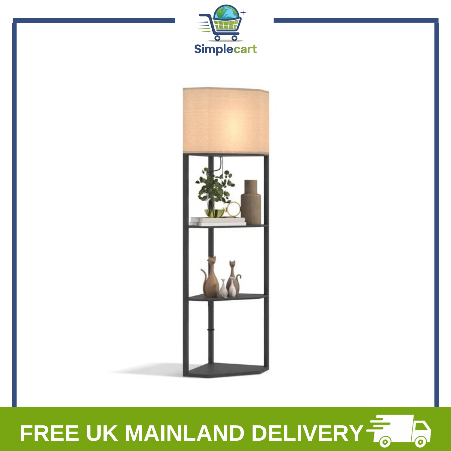 Homcom Black Triangle Floor Lamp With Shelves, Chain Switch, | Aosom Uk - Image 2