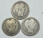 1905-P Barber 25c Silver Quarters lot of 3