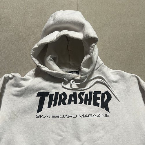 Thrasher Hoodie Sweatshirt White w/ Black Logo Mens Med Y2K - Photo 1/16