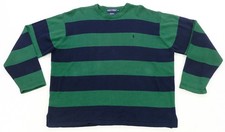Rare Vintage POLO GOLF Ralph Lauren Pony Striped Knit Sweater 90s Navy Green 2XL