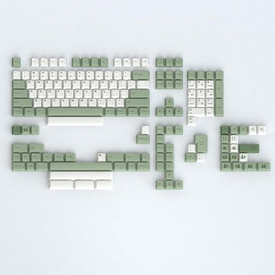 PBT Bamboo Forest Keycaps Cherry Green White Fits 60/65/75 Percent Keyboard