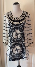 Tory Burch Cotton Silk Embellished Tunic Top White Navy Tie Dye Sz 10