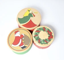 VTG Christmas Nesting Boxes Wooden Round Painted 1980’s Lynn Gates Set of 3