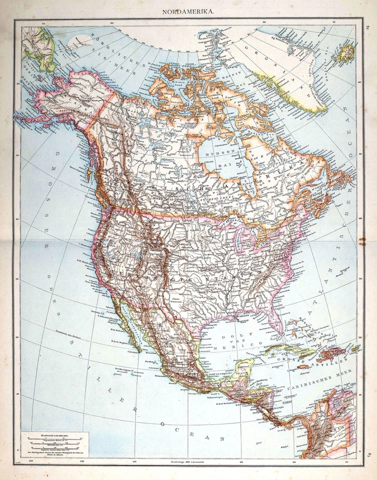 Карта Андреса 1881 Северная Америка США Канада Мексика Вест-Индия Аляска - Изображение 2 из 4