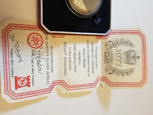 Pobjoy Mint Isle of Man Silver Proof Coin - 1952-1977 Jubilee Crown + Case COA - Picture 5 of 7