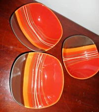 HOME TRENDS BAZAAR RED SQUARE STRIPED STONEWARE 3 SOUP CEREAL BOWL  7"