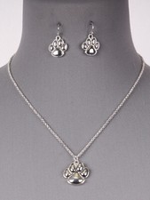 Paw print silver pendant earring set