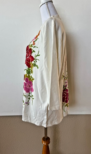 NWT Michelle Nicole Women Pullover Sweater White Floral Sequin Beaded Sz 2X - Picture 4 of 14