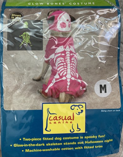 NUEVO Disfraz de Perro Huesos Brillantes Rosa Skelton Talla M - Imagen 2 de 3