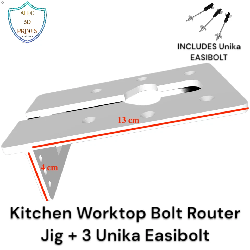 ALEC 3D PRINTS Kitchen Worktop Bolt Router Jig + 3PCS Unika Easibolt Countertop Work Surface