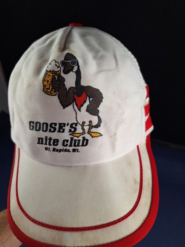 Cappello snapback camionista vintage GOOSE'S NITE CLUB 3 strisce laterali DISTRESSATO *2FB - Foto 3 di 6