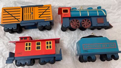 Lot Of 4 Vintage 1992 Hallmark CHRISTMAS SKYLINE Train Ornaments: Die-cast Metal