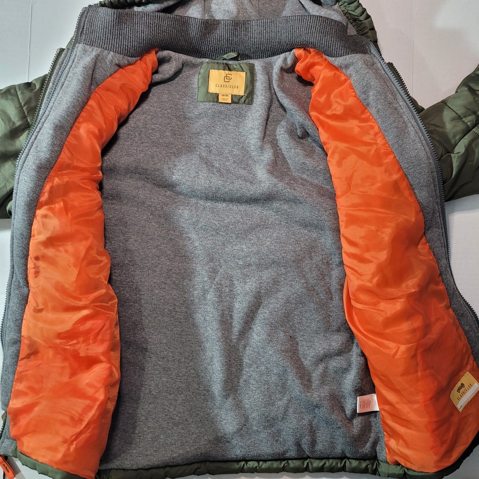 SIZE 14/16 Boys Double Zip Hooded Puffer Green Jacket Coat