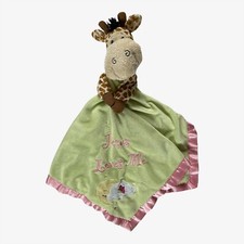 Bazooples Security Blanket Plush Giraffe Jesus Loves Me Green Pink Lovey Satin