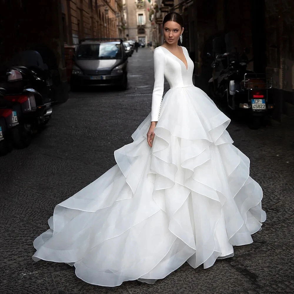 open lace back dress Crop Top Halter Organza Two Piece Wedding Dress with Ruffles Skirt