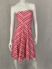 Womens ANN TAYLOR Pink Striped 100% cotton strapless lined Empire waist Size 4