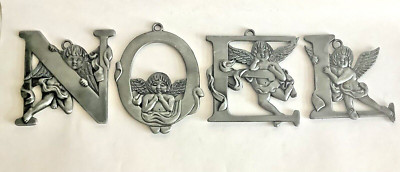 Pewter Christmas Angel Cherub Ornaments Set of Four  Double Sided Vintage 2.5 in