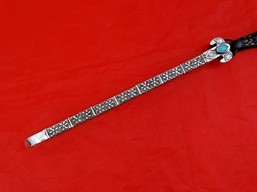 FINE ANTIQUE SILVER / TURQUOISE HORSE WHIP KAZAKHSTAN Kazakh Bukhara Turkestan - Picture 2 of 12